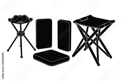 Portable Folding Stools and Seat Cushion Icons