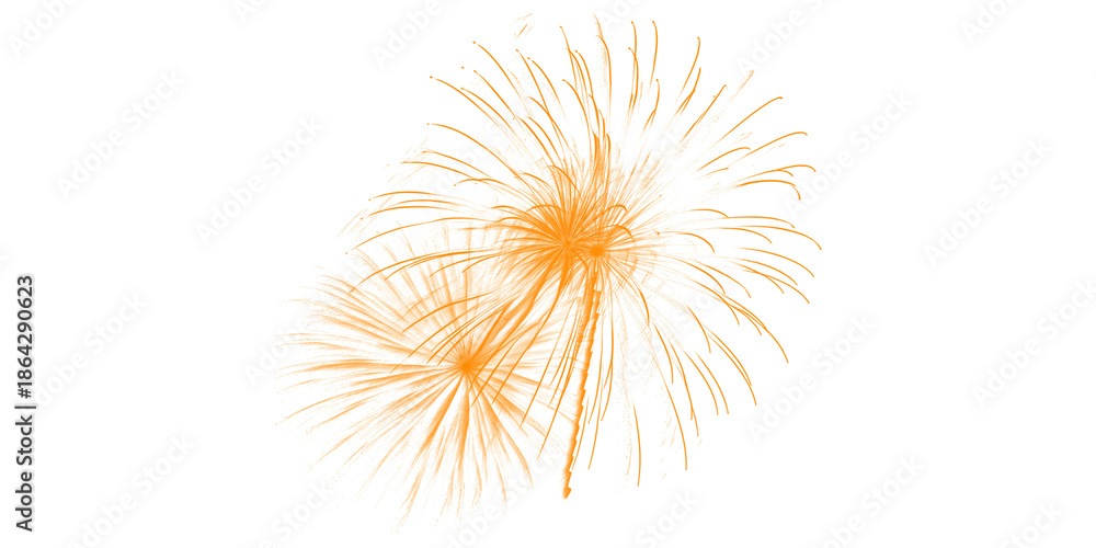 Fototapeta premium Vibrant orange gold fireworks explode across dark night sky Festive celebration perfect for holidays New Year s Eve