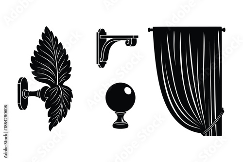 Window Curtain Hardware and Decorative Accessory Icons