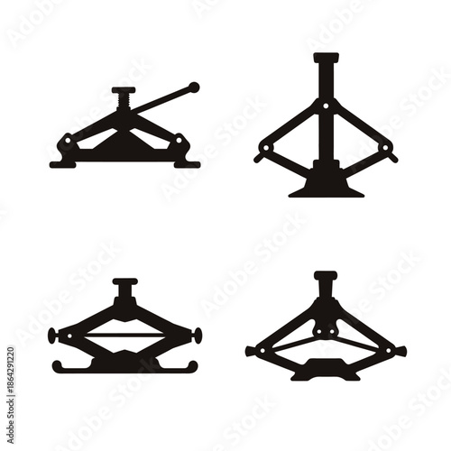 A collection of versatile scissor car jack silhouettes for vehicle maintenance and lifting