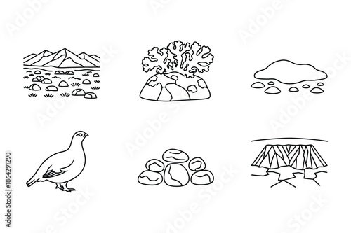 Mountain Wilderness Geology and Wildlife Nature Icons