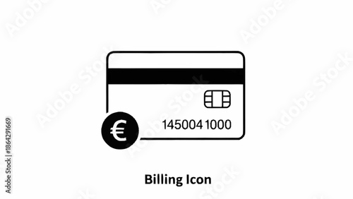 Simple black and white billing icon with euro currency symbol.