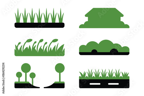 Landscaping Elements and Garden Vegetation Green Icon Set