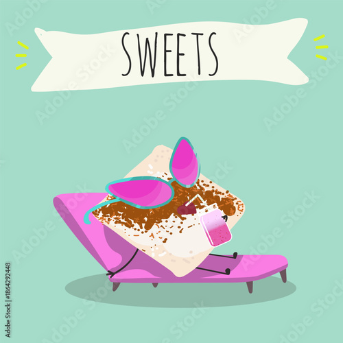 Funny Characters Turkish Tavuk Gogsu, Gullach, dessert, Eastern sweets. Hand drawn vector illustration.