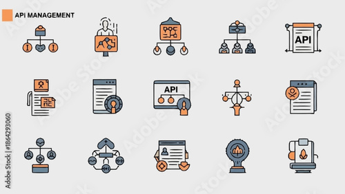 API Management Icons Set for Software Development and Integration.