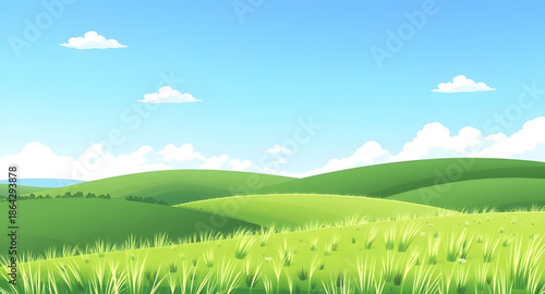 landscape of green grass and blue sky, natural field scenery, grassy countryside view, blue sky nature background, fresh green meadow landscape, open rural field, peaceful outdoor nature, sunny grassl