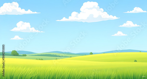 landscape of green grass and blue sky, natural field scenery, grassy countryside view, blue sky nature background, fresh green meadow landscape, open rural field, peaceful outdoor nature, sunny grassl