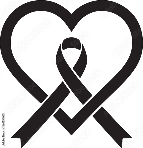 A simple outline of a heart embraces a looped awareness ribbon symbolizing support and remembrance