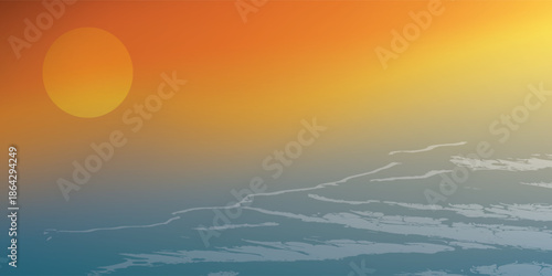 Abstract sunset over ocean waves with vibrant colors.
