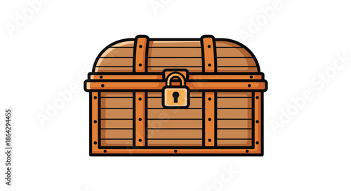 Classic wooden treasure chest illustration with metal bands and a golden padlock representing wealth and mystery.