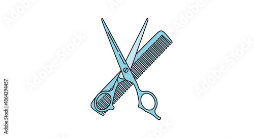 Crossed hair cutting scissors and a comb icon in blue representing professional barber or hair salon services.