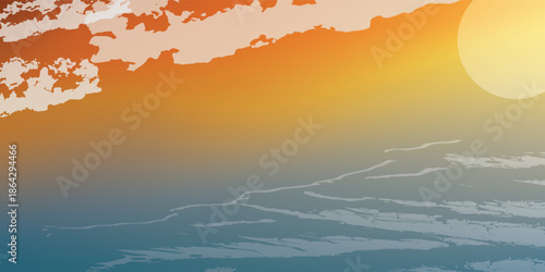 Vibrant sunset over calm ocean waves abstract sky with warm colors.