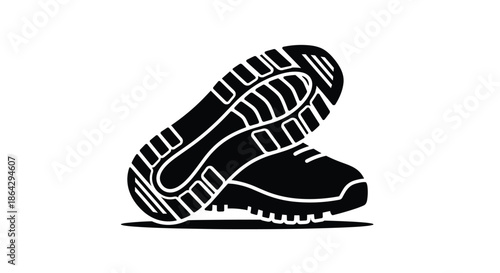Detailed athletic sneaker sole silhouette showing traction pattern and tread design for sportswear branding and footwear technical specs.