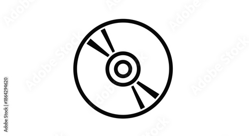 Simple black and white line art of a compact disc or DVD representing music storage, film media, and data backup technology concepts.