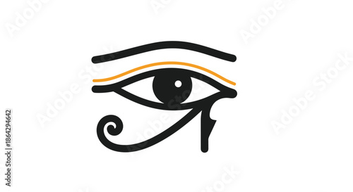 Traditional Eye of Horus ancient Egyptian symbol in black and gold for history education, occult themes, and protection amulet designs.
