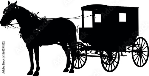 Vector illustration of a horse drawn carriage with a horse