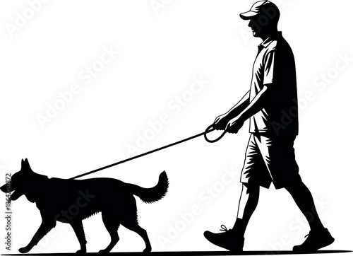 Vector illustration of a man walking a dog in a simple animal design