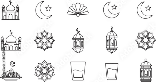Modern Arabic Cultural Vector Icons for Ramadan and Eid
