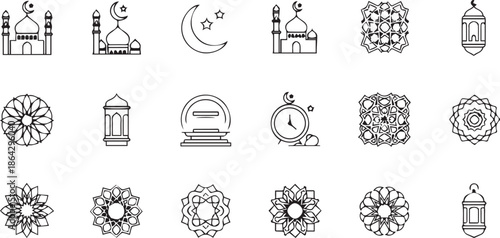 Minimalist Islamic Line Art Icons Set for Ramadan and Eid