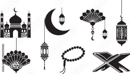 Modern Islamic Silhouette Elements Set for Ramadan and Eid Greeting Design