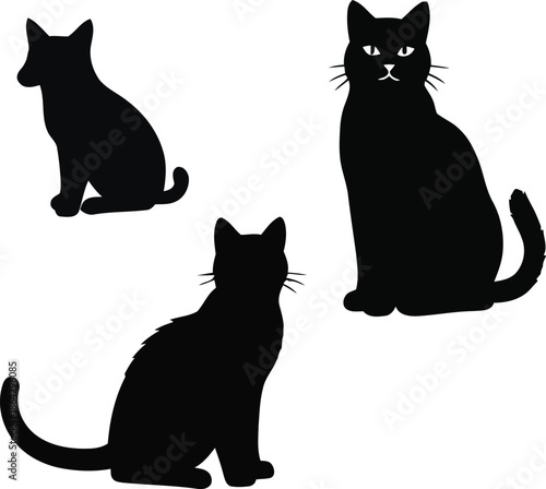 Collection of Black Cat Silhouettes in Various Sitting Poses