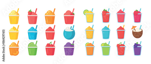 Colorful assorted smoothies and drinks selection with straws