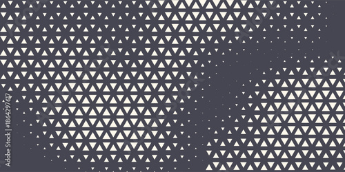 Triangular Halftone Texture Retrowave Vector Geometric Technology Abstract Background. Half Tone Triangles Retro Colored Pattern. Minimal 80s Style Dynamic Tech Structure Wallpaper