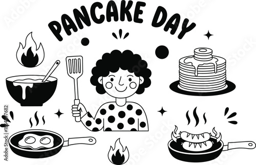 Pancake day celebration silhouette with a happy child and delicious treats