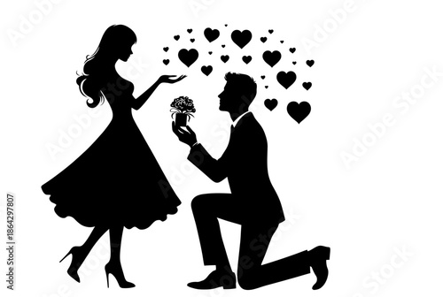 Man proposes to woman with ring isolated on white background, Vector, illustration
