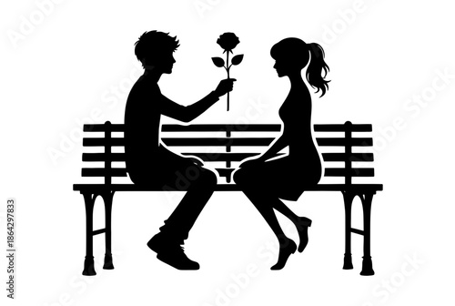 Couple sharing a romantic moment on a bench isolated on white background, Vector, illustration