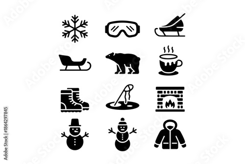 Winter activities and items isolated on white background, Vector, illustration