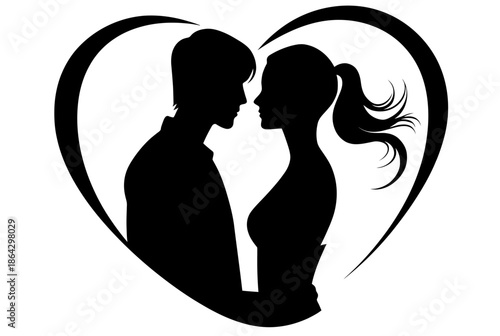 Couple in heart silhouette isolated on white background, Vector, illustration