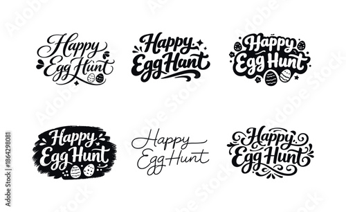 Creative Egg Hunt Lettering. Happy Egg Hunt. Set lettering. harmonious lettering variations of the same emblematic concept, each with different artistic
