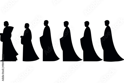 Silhouettes of people in traditional robes isolated on white background, Vector, illustration