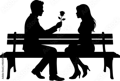 Couple sharing a romantic moment on a bench isolated on white background, Vector, illustration