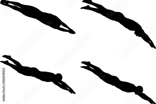 Sequence of divers in action isolated on white background, Vector, illustration