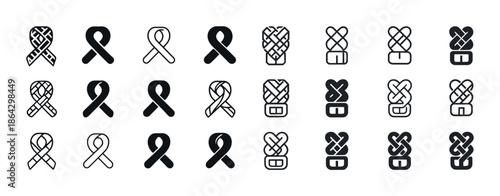 Set of minimalist awareness ribbon and knot icons in various sty