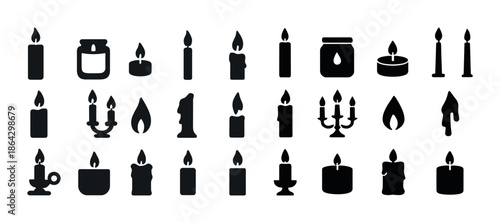 Variety of candle silhouettes: candlesticks, tealights, and flam