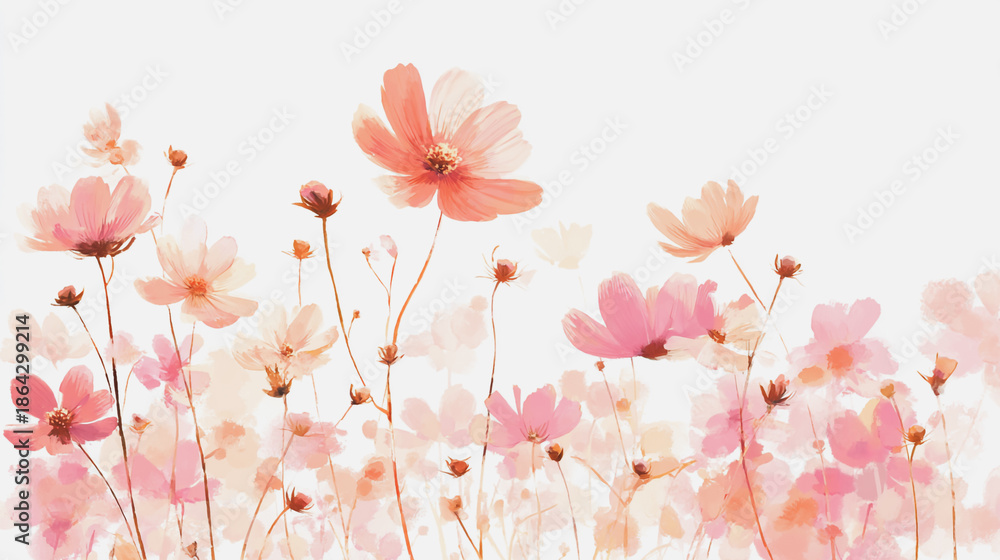 Fototapeta premium Elegant wedding invitation card background vector. Minimal hand painted watercolor botanical flowers texture template background. Design for wedding, vip cover, poster, rsvp moderncard.Valentine's Day