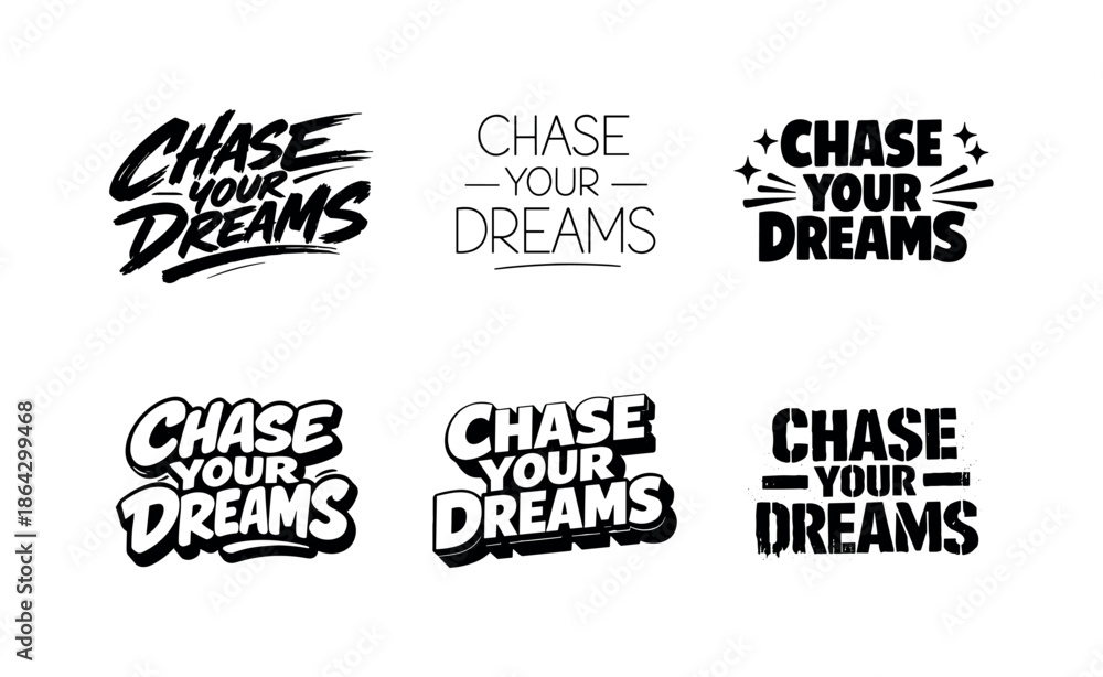 Fototapeta premium Diverse Lettering Styles. Quotes without borders. Set lettering. harmonious lettering variations of the same emblematic concept, each with different artistic