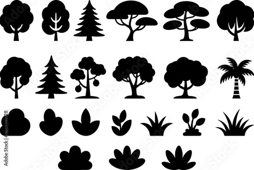 Collection of various tree silhouettes isolated on white background, Vector, illustration
