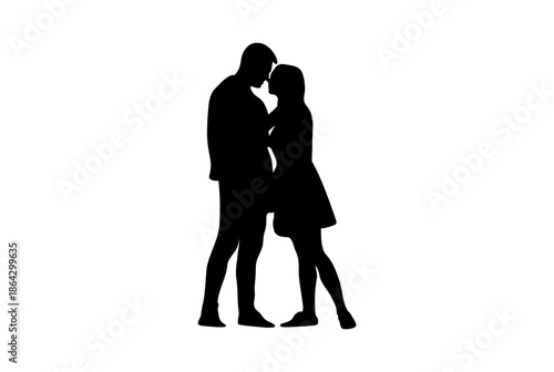 Couple embracing silhouette isolated on white background, Vector, illustration