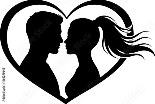 Silhouette of loving couple in heart shape isolated on white background, Vector, illustration