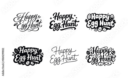 Creative Egg Hunt Lettering. Happy Egg Hunt. Set lettering. harmonious lettering variations of the same emblematic concept, each with different artistic