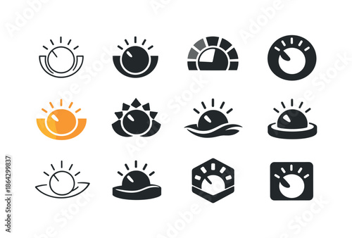 Dimmer Light Icons. Creating mood lighting with a dimmer. Icon set. Set Logo of creating mood lighting with a dimmer: dimmer switch. harmonious logo variations