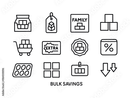 Bulk Savings Icons. Bulk savings. Line icon set of Bulk savings:
