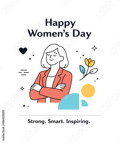 Modern Women's Day Card. Women?s Day modern card template. Minimal geometric layout with abstract shapes and subtle decorative elements, expressing confidence