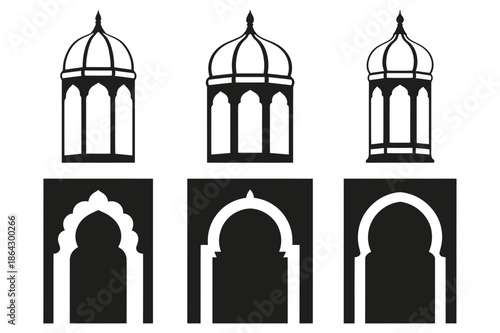 Islamic Architecture Icon Set – Symbols of Cultural Heritage, Design, and Historical Artistry