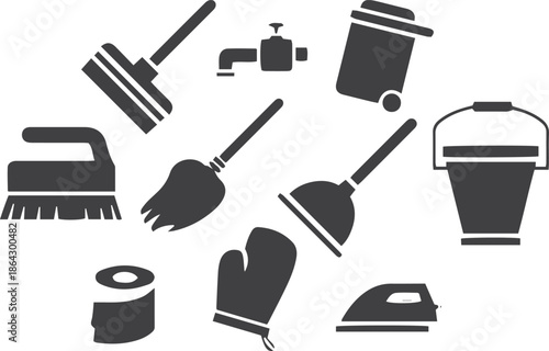Free Cleaning Tools Silhouette Icon Vector Pro Vector