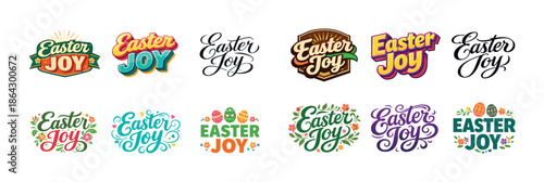 Easter joy logos collection in various styles and colors